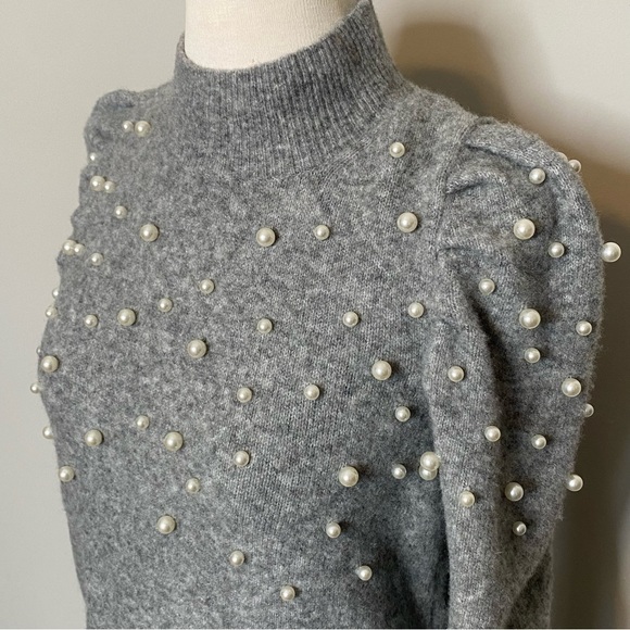 Pearlized Mock Neck Sweater Dress in Pebble Grey Melange, size XS - Picture 5 of 16